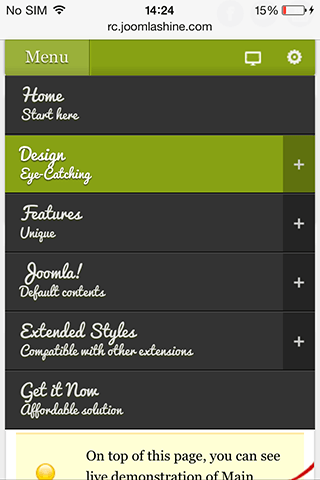 Mobile menu with rich text